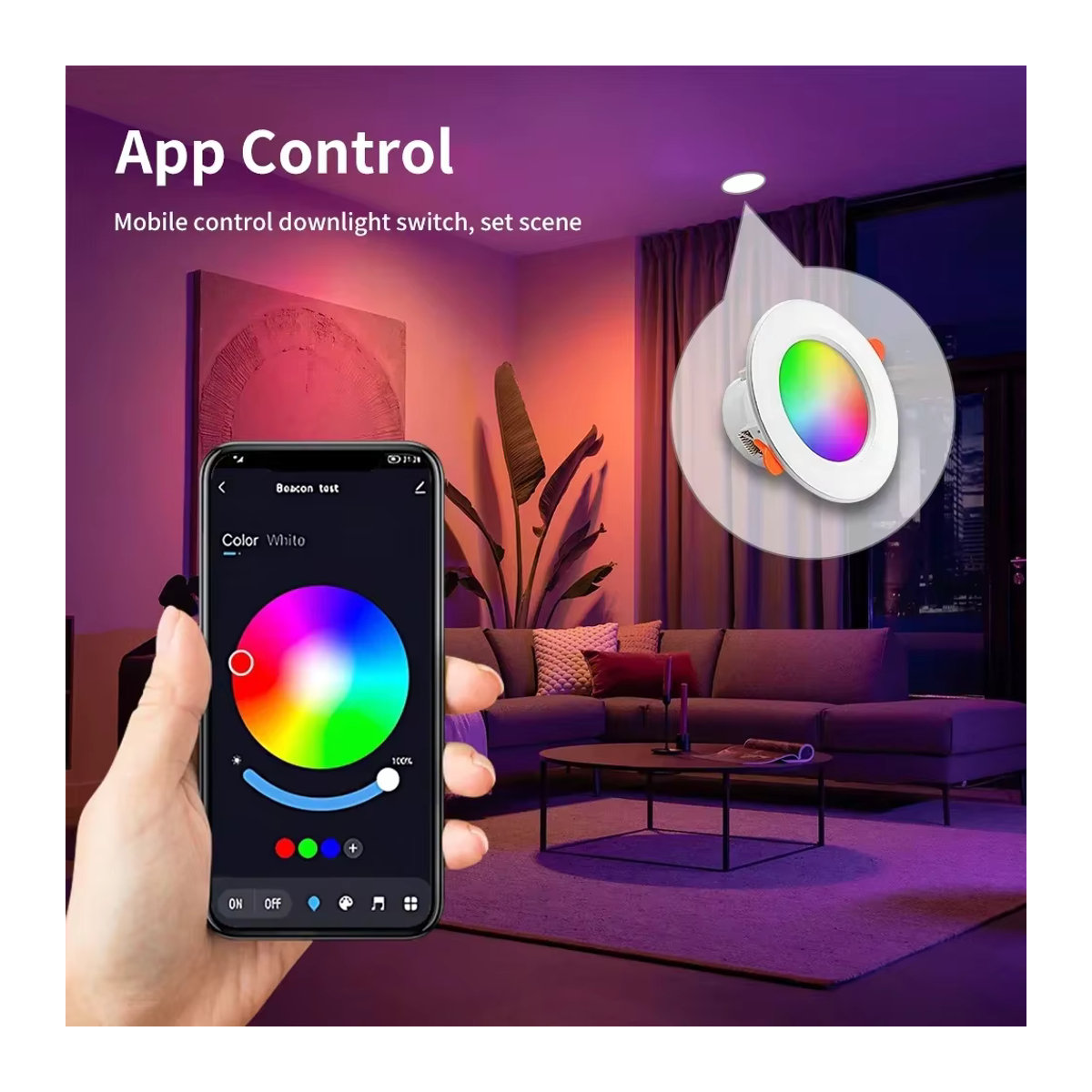 TNCE Smart LED Deckenlampe RGB mit Bluetooth und Tuya App Steuerung, dimmbares Rund-Downlight in Bunt, 15W - Bild 5