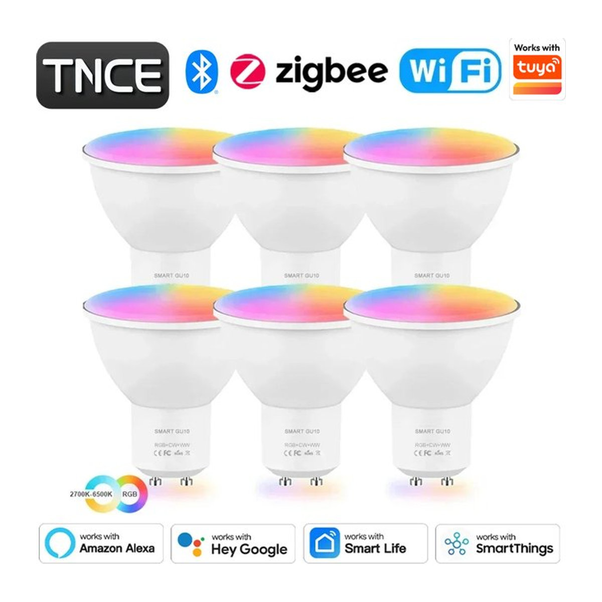 Tnce Smart LED Lampe GU10, RGBW dimmbar, WiFi und Zigbee, App-Steuerung via Smart Life, kompatibel mit Alexa und Google Home, Weiß - Bild 1