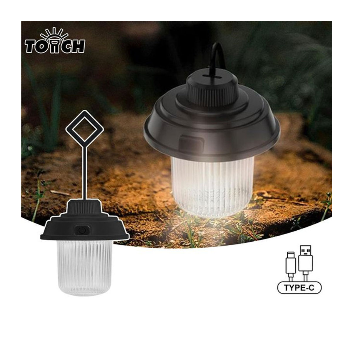 TOCH Silikon Tragegurt mit USB wiederaufladbarer LED Campinglampe für Outdoor, Camping und Angeln - Bild 1