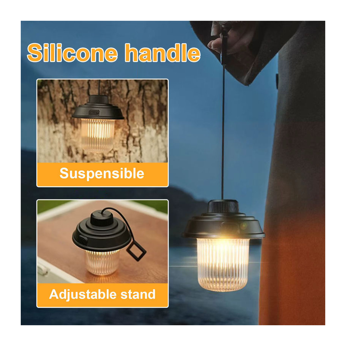 TOCH Silikon Tragegurt mit USB wiederaufladbarer LED Campinglampe für Outdoor, Camping und Angeln - Bild 2