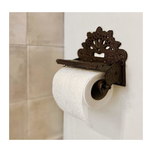 Toilettenpapierhalter Nostalgie aus Gusseisen in Braun im rustikalen Antik-Stil