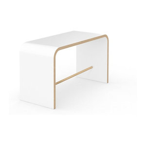 Tojo Hocker Sit in Weiß und Buche mit minimalistischem Design aus Holzwerkstoff