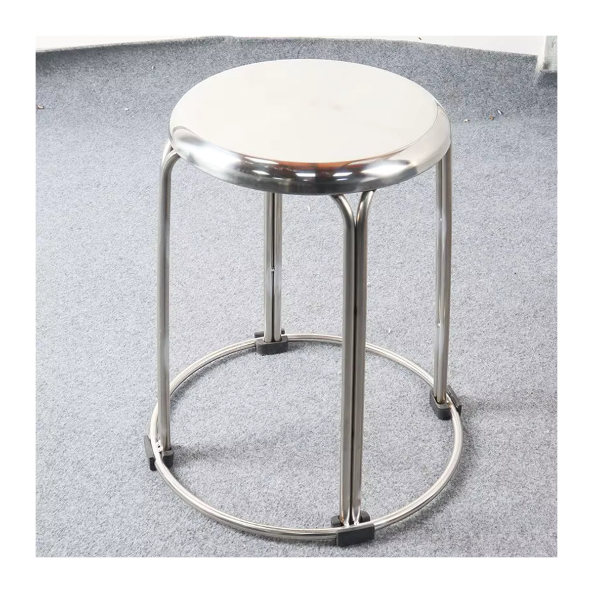 Tommy You Esszimmerhocker aus Edelstahl in Silber, minimalistischer runder Metallhocker stapelbar - Bild 4