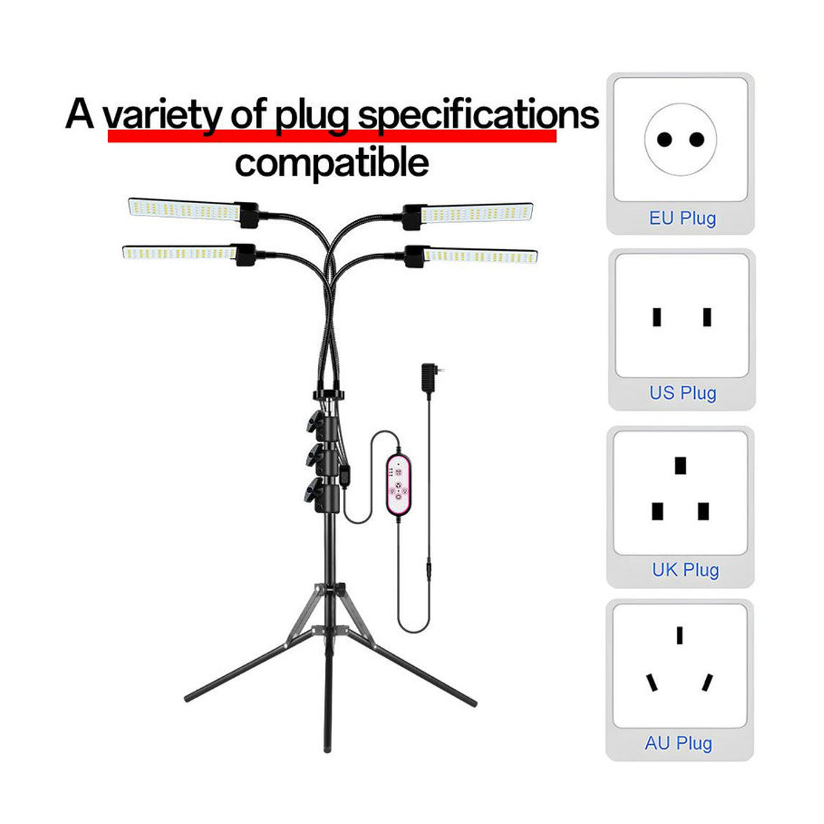 Tomshine LED Pflanzenwachstumslampe mit 4 Köpfen, Vollspektrum-Wachstumslicht für Zimmerpflanzen, 3 Lichtmodi, 5 Helligkeitsstufen und 3 Zeitmodi, US-Stecker - Bild 4
