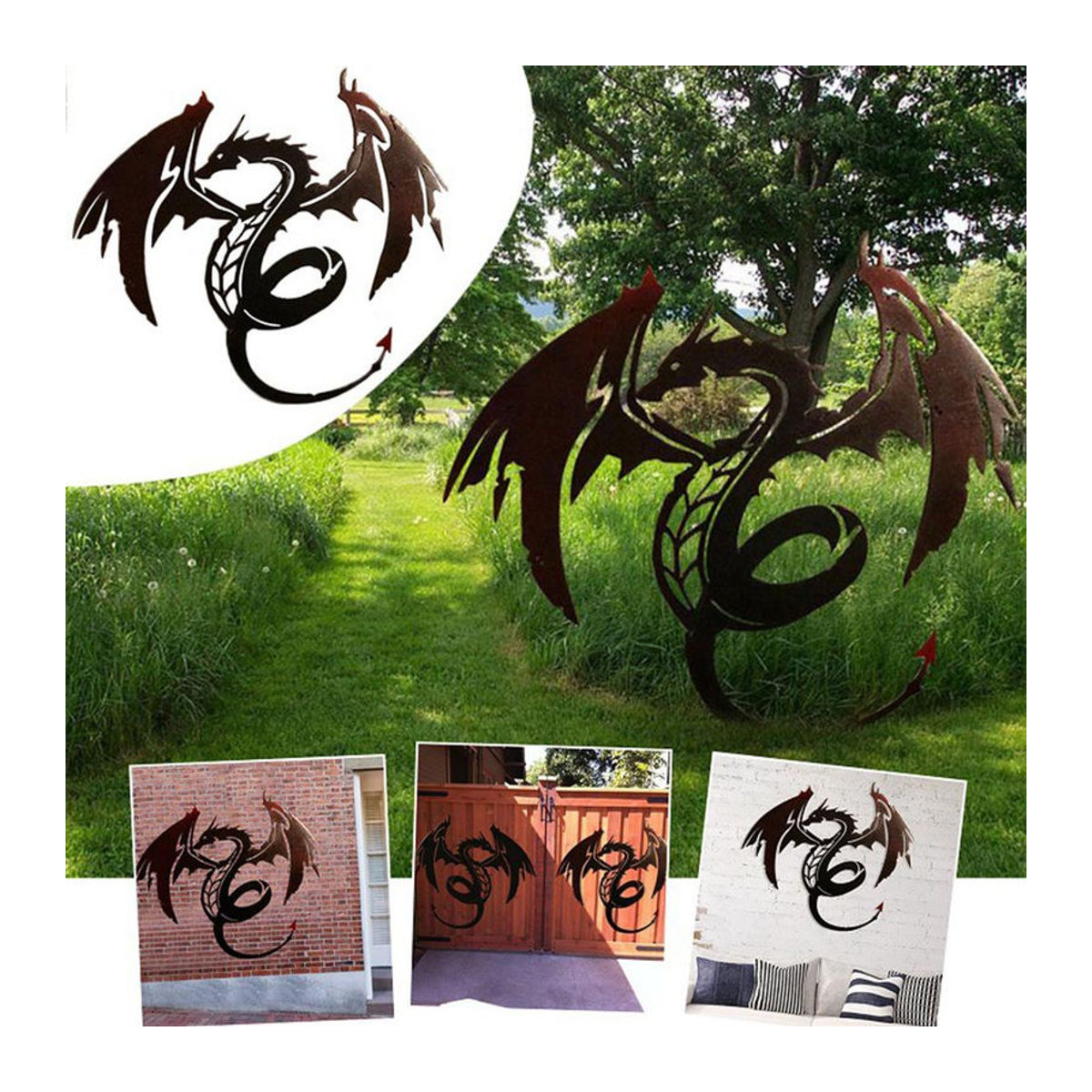 TOMTOP JMS Drachen Wandkunst aus Metall in Schwarz als Vintage Tier-Skulptur zur Wanddekoration - Bild 5