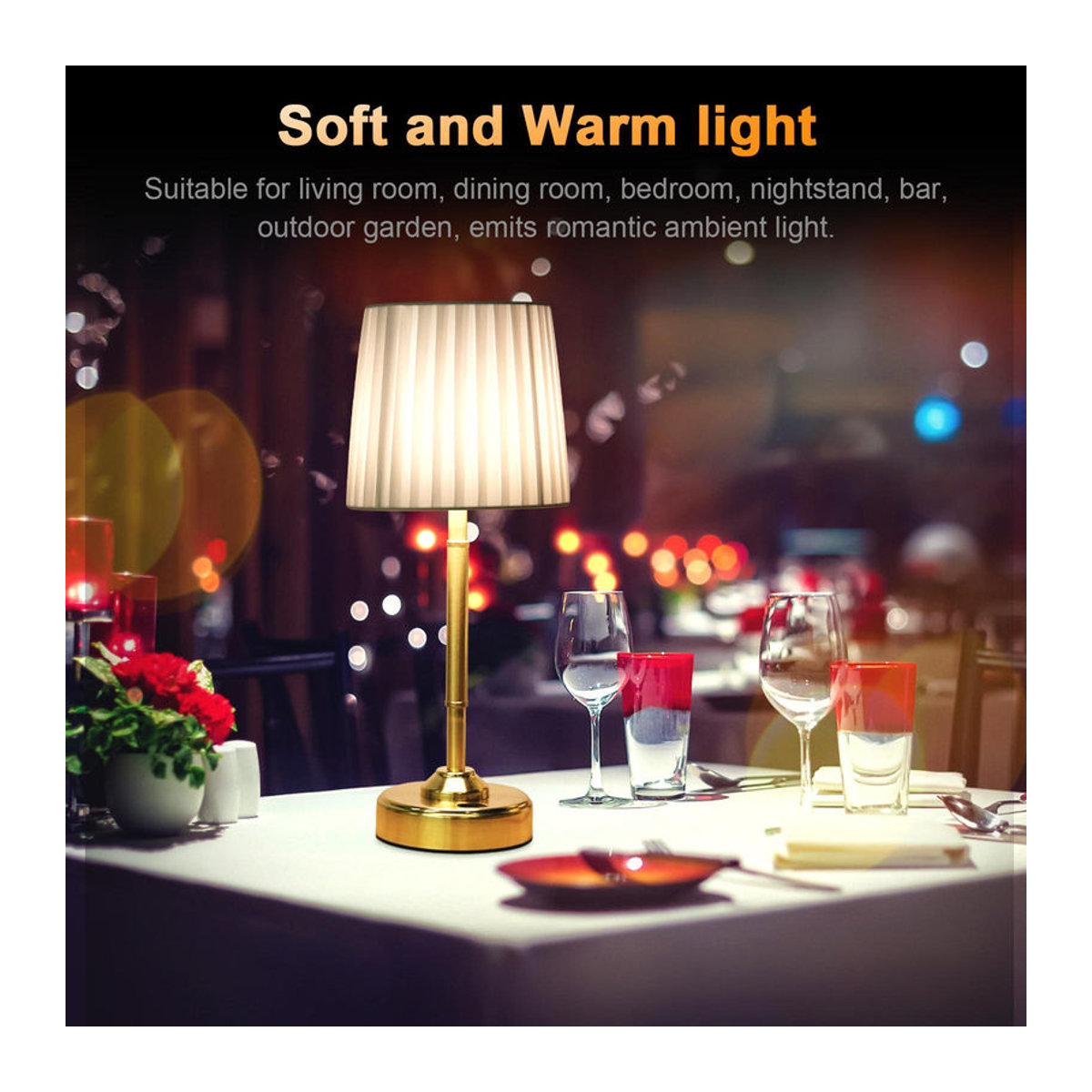 TOMTOP JMS LED Tischlampe mit Stoffschirm, kabellos wiederaufladbar, 3 Farbtemperaturen und dimmbar, Beige/Gold/Weiß - Bild 2