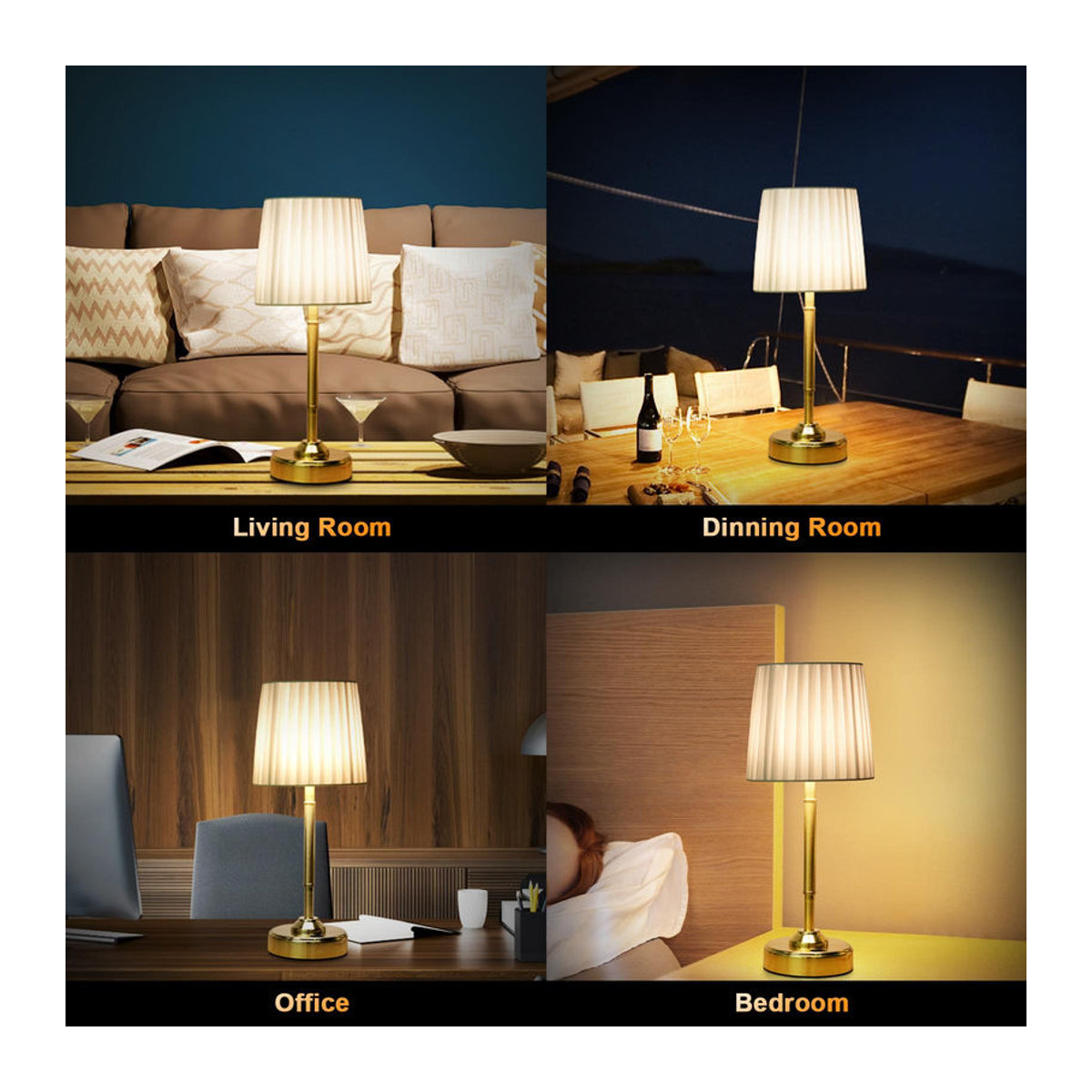 TOMTOP JMS LED Tischlampe mit Stoffschirm, kabellos wiederaufladbar, 3 Farbtemperaturen und dimmbar, Beige/Gold/Weiß - Bild 5