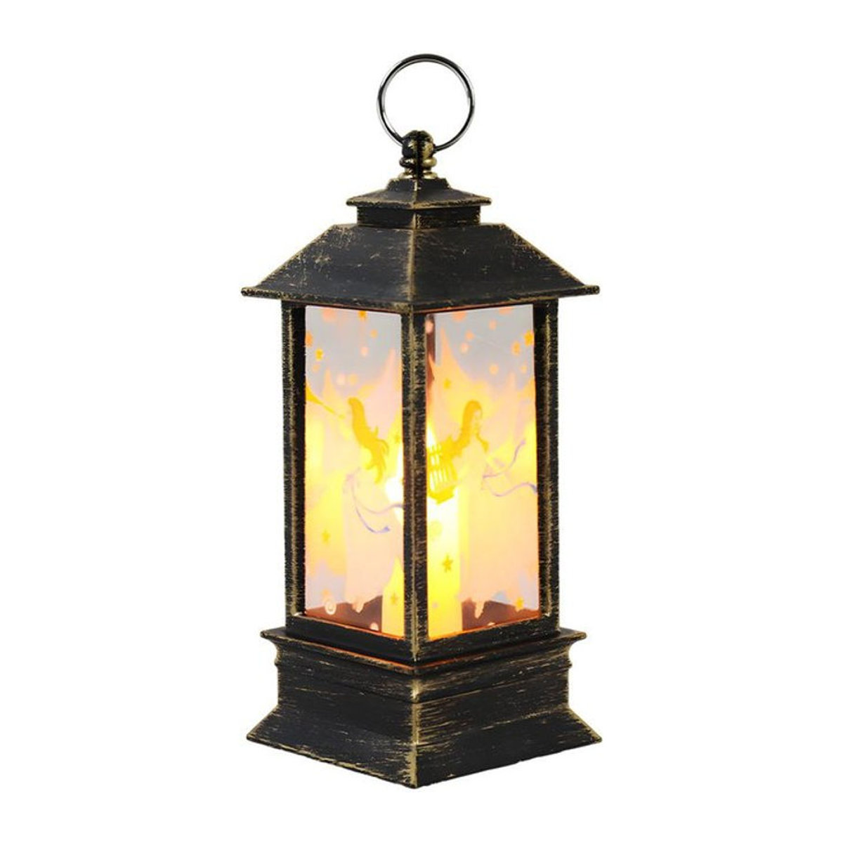 TOMTOP JMS LED Weihnachts-Laterne für außen, batteriebetriebene Windlicht-Dekoration in Gold mit warmweißem Licht, Engel Design - Bild 1