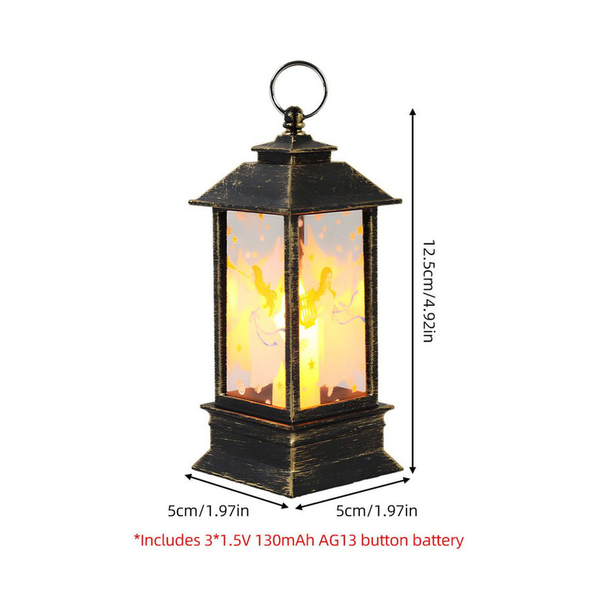TOMTOP JMS LED Weihnachts-Laterne für außen, batteriebetriebene Windlicht-Dekoration in Gold mit warmweißem Licht, Engel Design - Bild 2