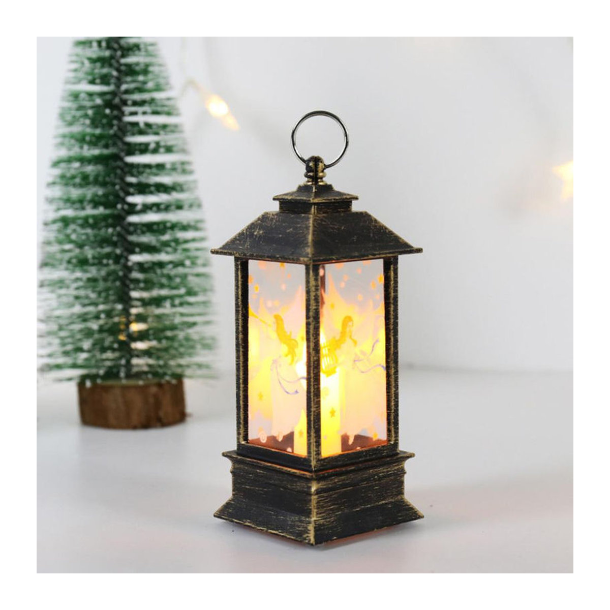 TOMTOP JMS LED Weihnachts-Laterne für außen, batteriebetriebene Windlicht-Dekoration in Gold mit warmweißem Licht, Engel Design - Bild 3