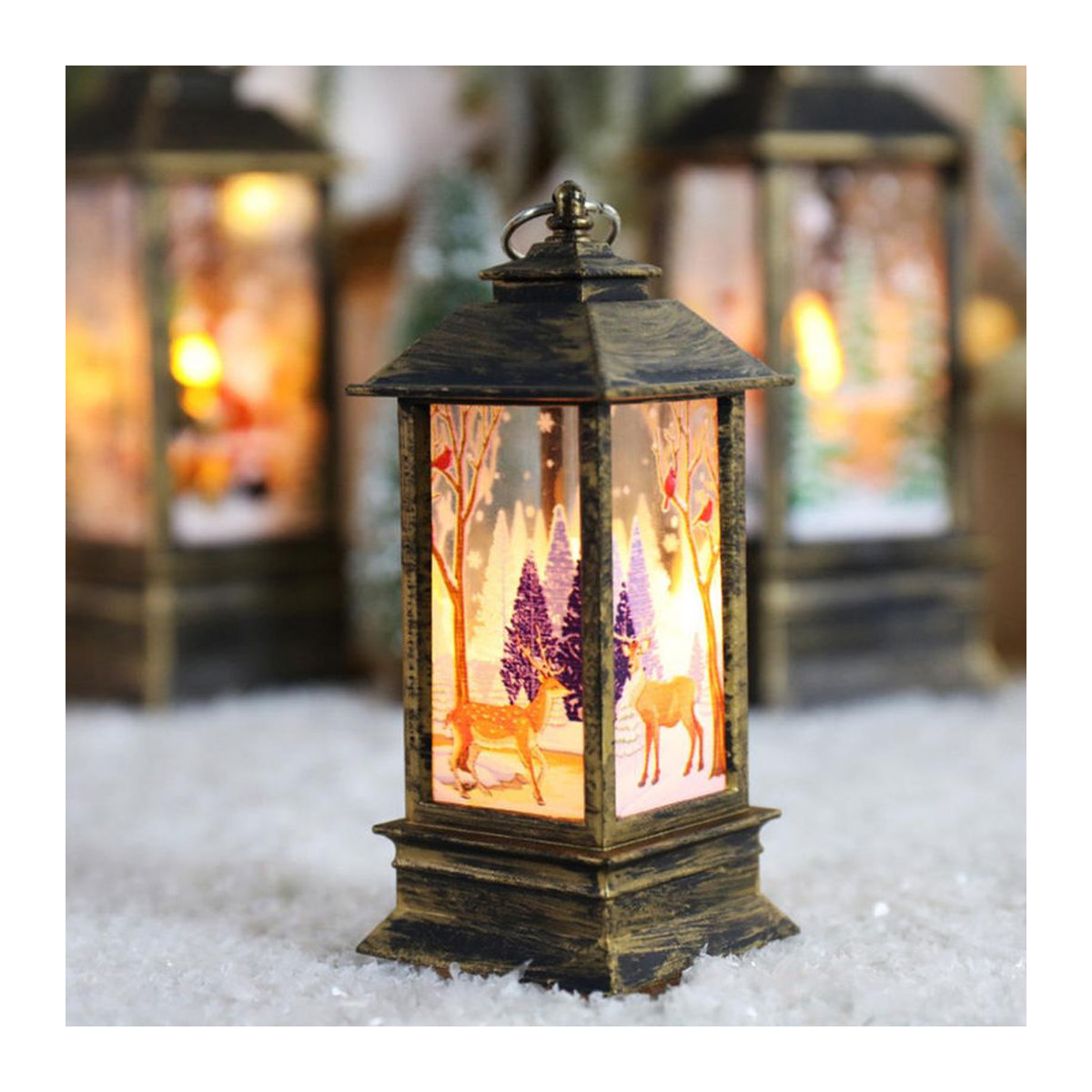 TOMTOP JMS LED Weihnachts-Laterne für außen, batteriebetriebene Windlicht-Dekoration in Gold mit warmweißem Licht, Engel Design - Bild 5