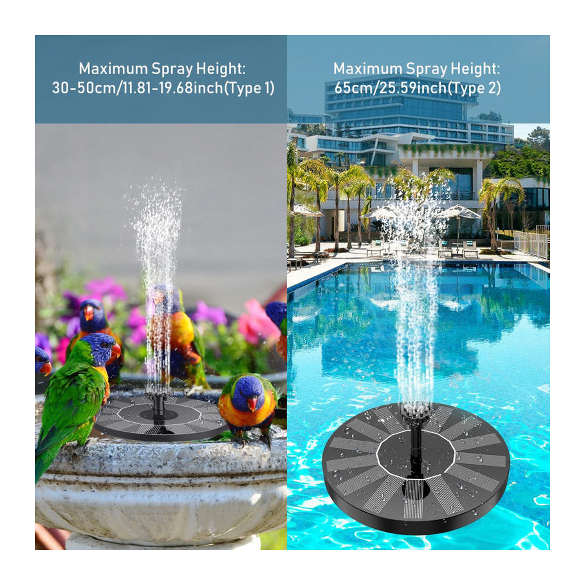 TOMTOP JMS Solar-Brunnenpumpe 1,4W mit 6 Düsen, schwimmende Wasserpumpe für Vogelbäder, Schwarz - Bild 6