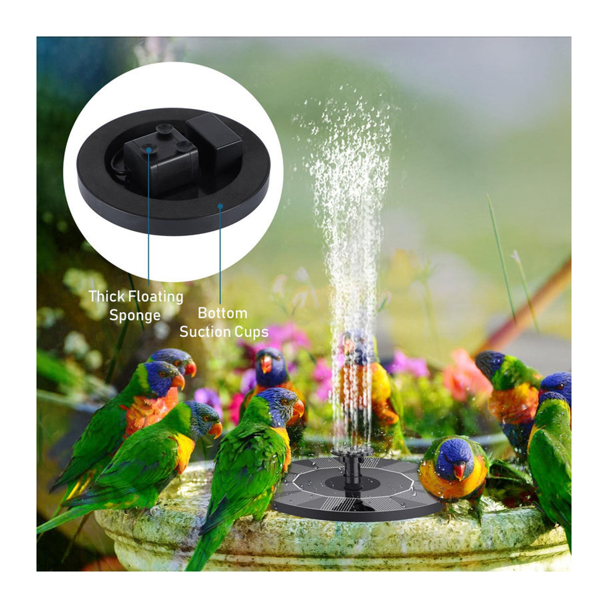 TOMTOP JMS Solar-Brunnenpumpe 1,4W mit 6 Düsen, schwimmende Wasserpumpe für Vogelbäder, Schwarz - Bild 7