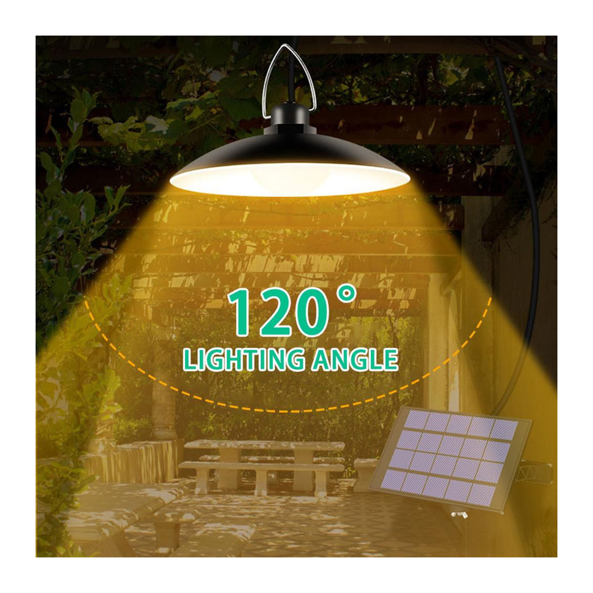 TOMTOP JMS Solarbetriebene LED Pendelleuchte in Weiß mit verstellbarem Panel und IP65 Wasserdichtigkeit im Retro Industrial Design - Bild 2
