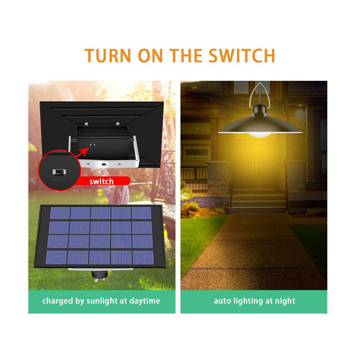 TOMTOP JMS Solarbetriebene LED Pendelleuchte in Weiß mit verstellbarem Panel und IP65 Wasserdichtigkeit im Retro Industrial Design - Bild 3