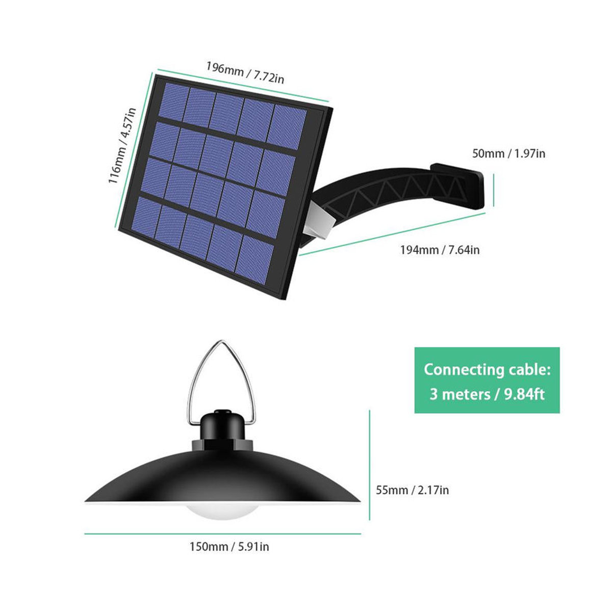 TOMTOP JMS Solarbetriebene LED Pendelleuchte in Weiß mit verstellbarem Panel und IP65 Wasserdichtigkeit im Retro Industrial Design - Bild 4