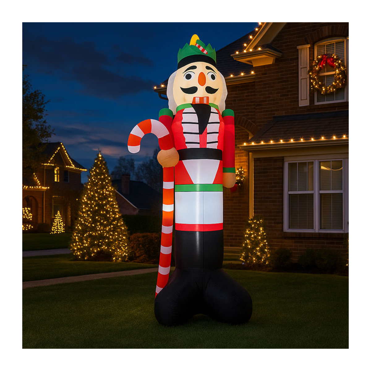 TONGHUANIU Aufblasbarer Nussknacker Soldat mit Zuckerstange und LED-Beleuchtung als mehrfarbige Weihnachtsdekoration für Garten und Hof, Höhe: 3,6 m - Bild 1