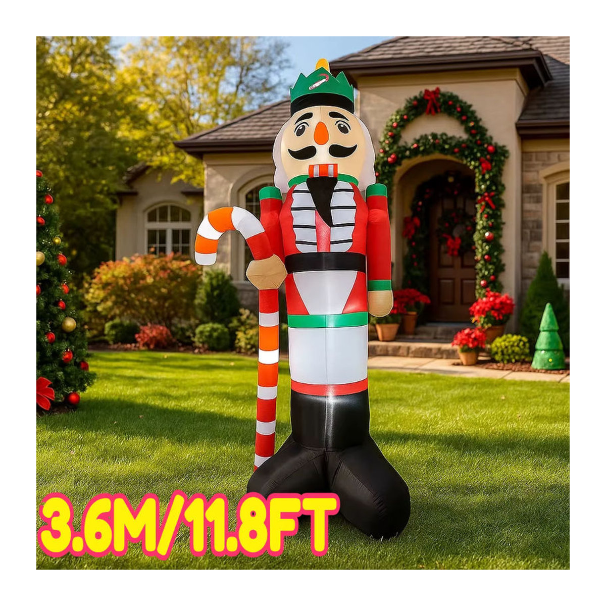 TONGHUANIU Aufblasbarer Nussknacker Soldat mit Zuckerstange und LED-Beleuchtung als mehrfarbige Weihnachtsdekoration für Garten und Hof, Höhe: 3,6 m - Bild 2