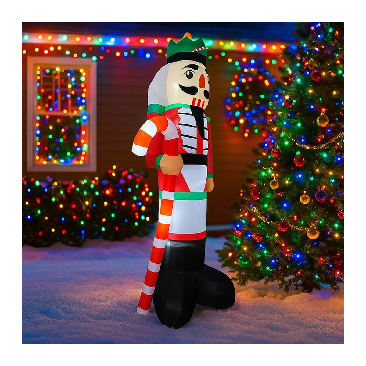 TONGHUANIU Aufblasbarer Nussknacker Soldat mit Zuckerstange und LED-Beleuchtung als mehrfarbige Weihnachtsdekoration für Garten und Hof, Höhe: 3,6 m - Bild 3