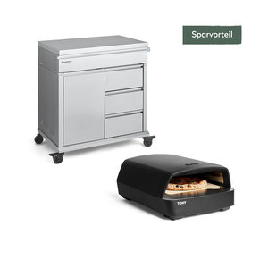 TONY Gas-Pizzaofen mit Grill und Beistellwagen Set 2-teilig aus Edelstahl in Schwarz