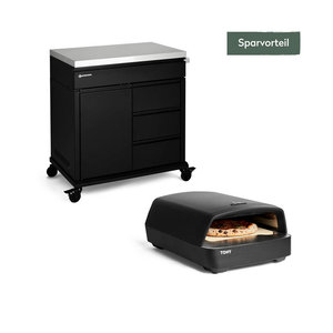 TONY Gas-Pizzaofen mit Grill und Beistellwagen Set 2-teilig in Schwarz aus Metall