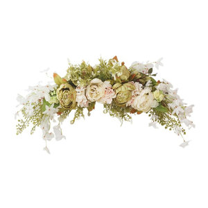 Tooarts Hängender Frühlings-Türkranz mit künstlichen Pfingstrosen und Blumen in Weiß und Mehrfarbig als dekorative Girlande für Hochzeit und Frühling