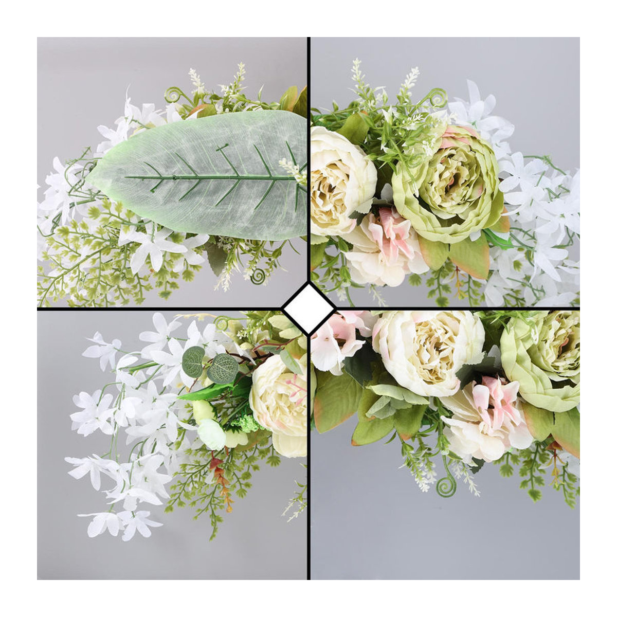 Tooarts Hängender Frühlings-Türkranz mit künstlichen Pfingstrosen und Blumen in Weiß und Mehrfarbig als dekorative Girlande für Hochzeit und Frühling - Bild 2