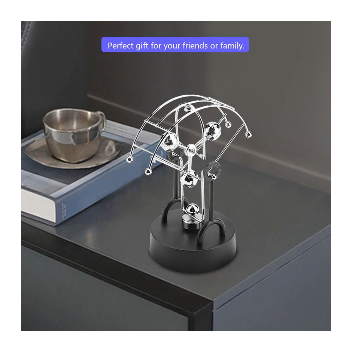 Tooarts Kinetische Kunst Dekoration Silber Elektronisches Perpetuum Mobile aus Metall und Kunststoff, batteriebetrieben - Bild 8