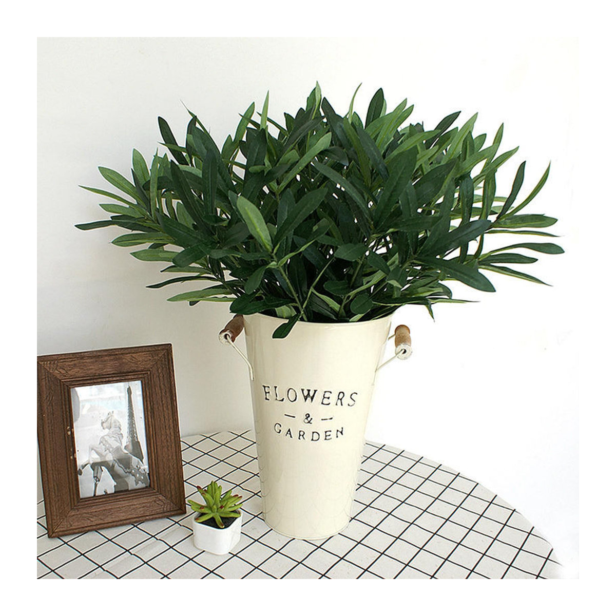 Tooarts Künstlicher Olivenzweig in Grün als Dekoration für Hochzeit und Garten, Einzelstiel aus Textil und Metall, Höhe: 40 cm - Bild 3