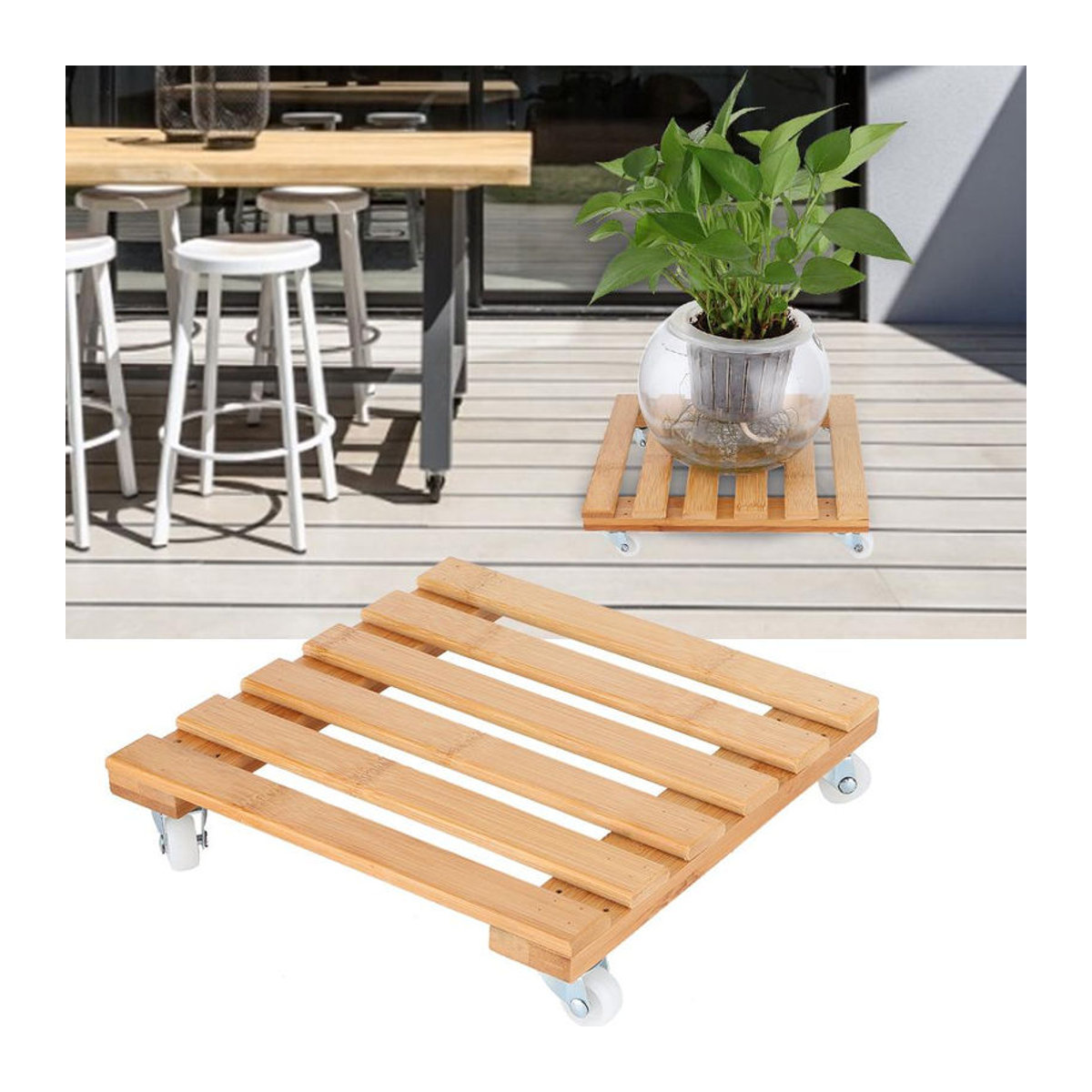 Tooarts Pflanzregal aus Bambus mit Rollen für Garten und Terrasse in Natur - Bild 3