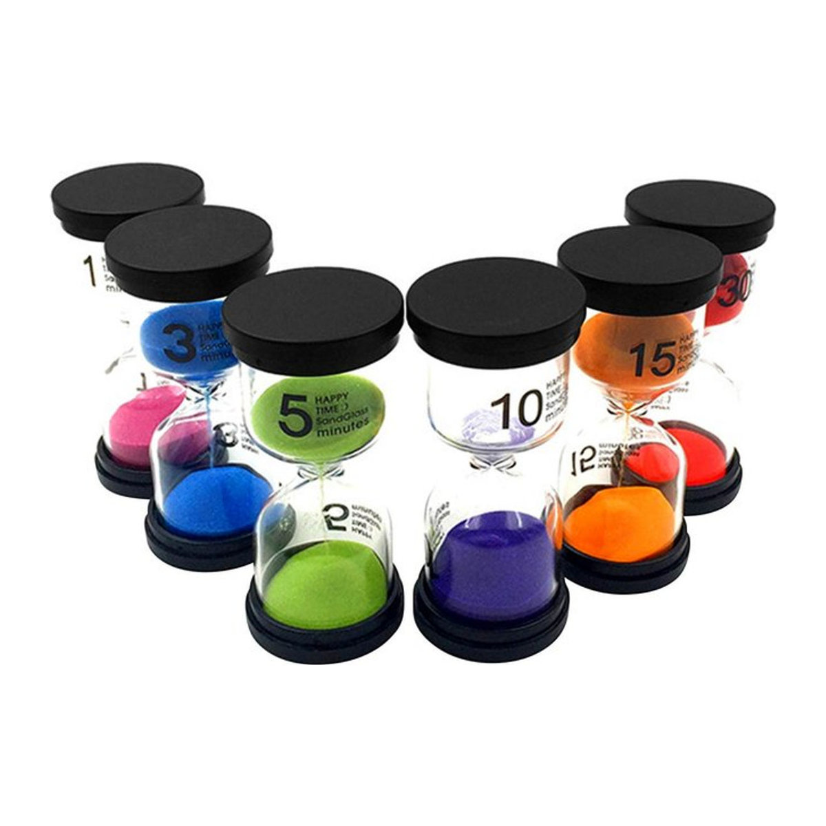 Tooarts Sanduhr Set aus Glas in 6 verschiedenen Zeitintervallen 1/3/5/10/15/30 Minuten, mehrfarbig, minimalistisches Design für Kinder und Spiele - Bild 1