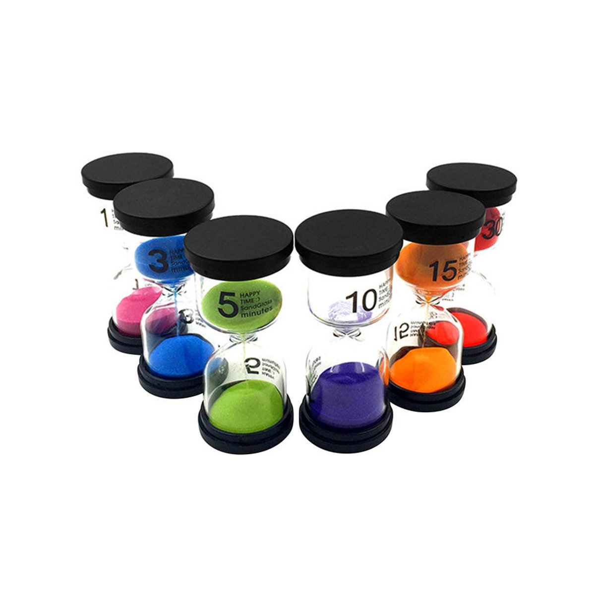 Tooarts Sanduhr Set aus Glas in 6 verschiedenen Zeitintervallen 1/3/5/10/15/30 Minuten, mehrfarbig, minimalistisches Design für Kinder und Spiele - Bild 6