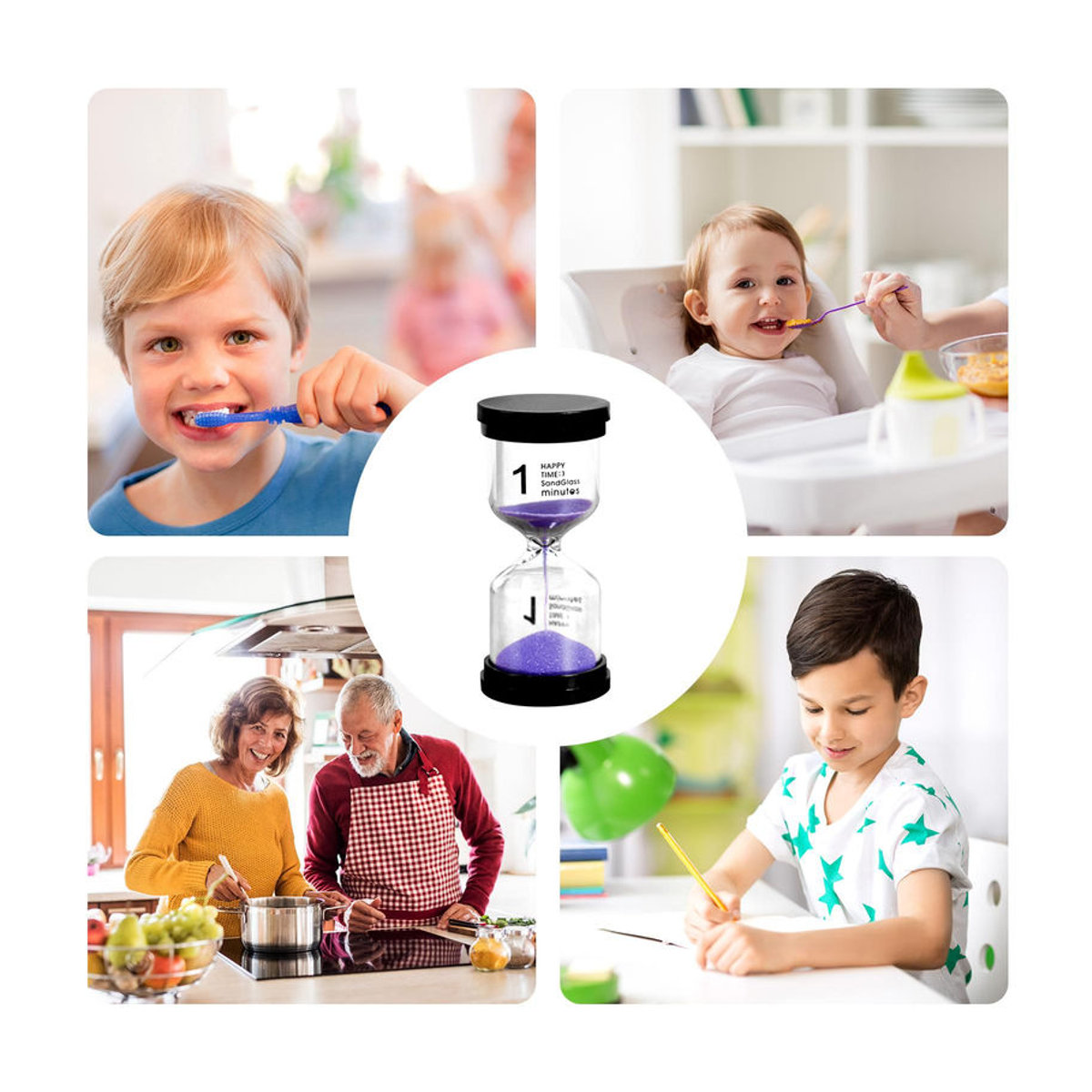 Tooarts Sanduhr Set aus Glas in 6 verschiedenen Zeitintervallen 1/3/5/10/15/30 Minuten, mehrfarbig, minimalistisches Design für Kinder und Spiele - Bild 7
