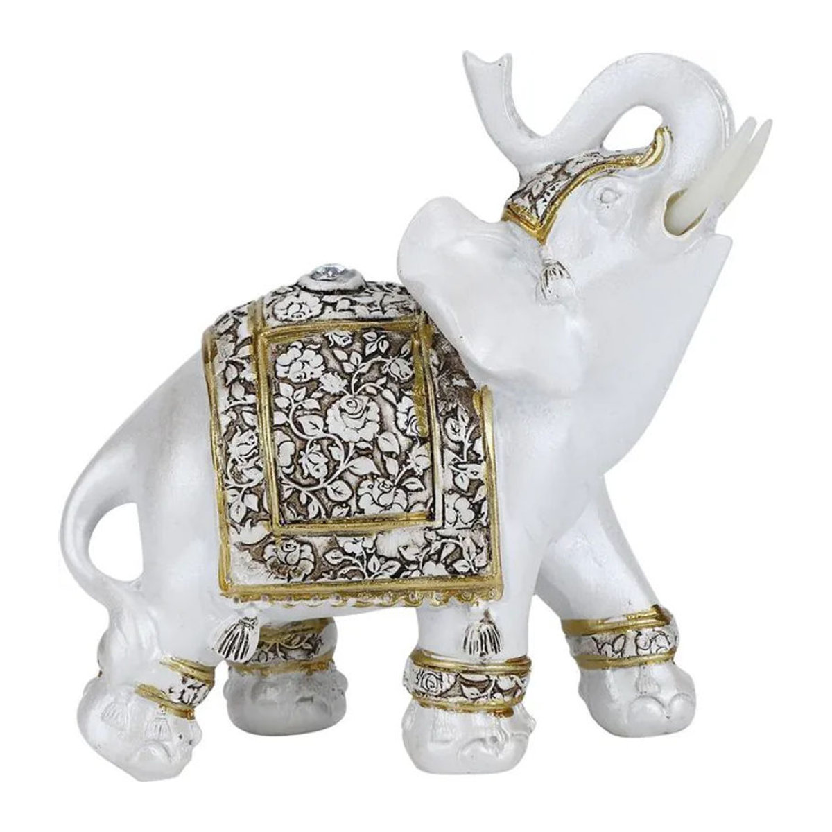 Tooarts Tierfigur aus Kunstharz in Gold und Weiß mit floralem Design als orientalische Dekoration - Bild 1