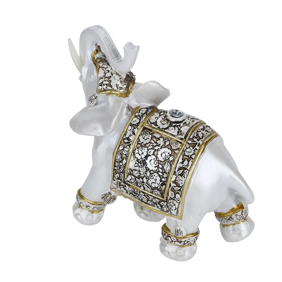 Tooarts Tierfigur aus Kunstharz in Gold und Weiß mit floralem Design als orientalische Dekoration - Bild 2