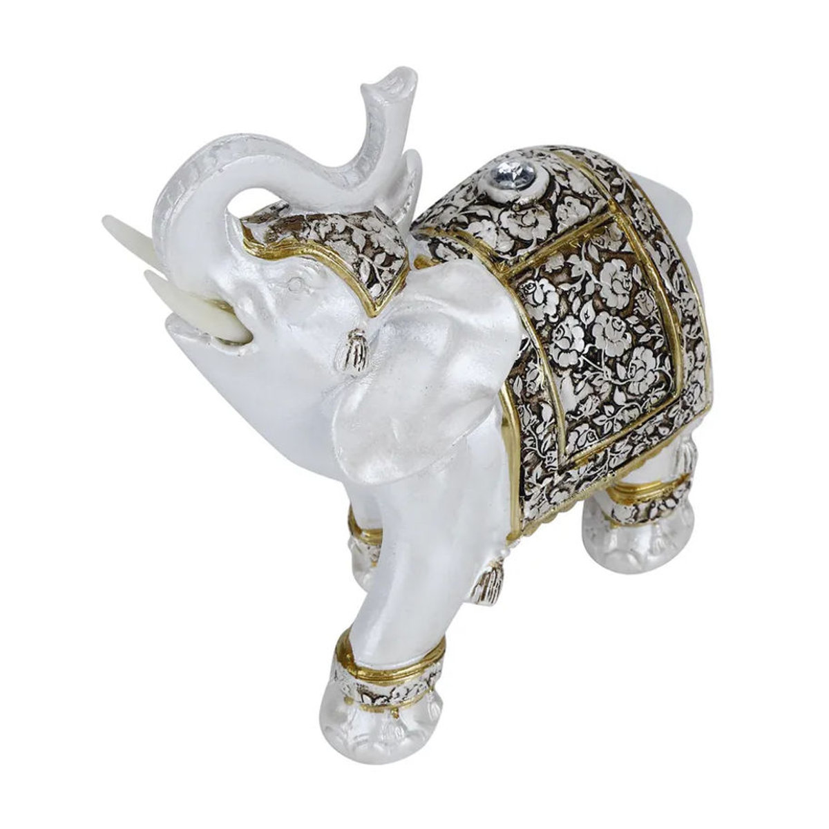 Tooarts Tierfigur aus Kunstharz in Gold und Weiß mit floralem Design als orientalische Dekoration - Bild 3