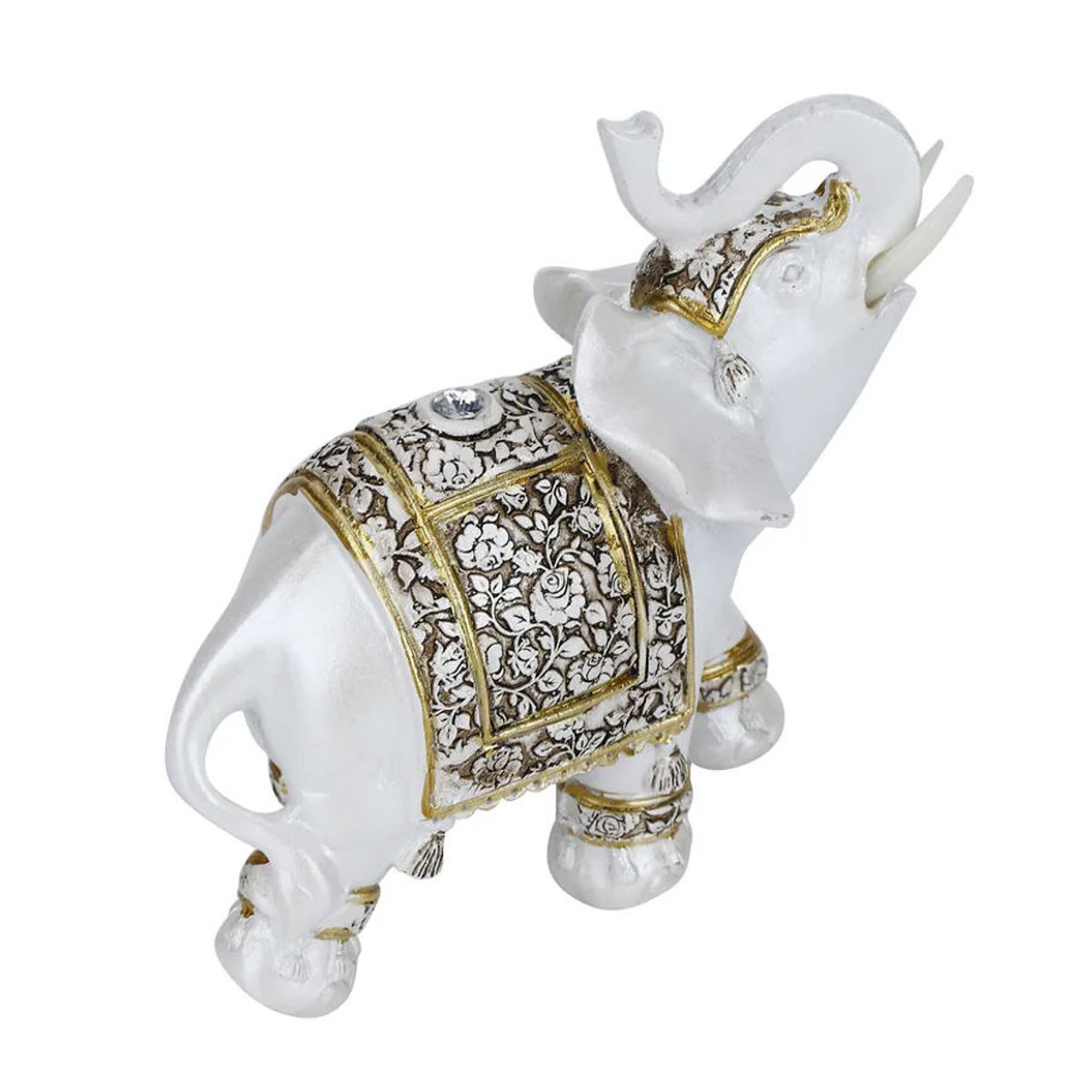 Tooarts Tierfigur aus Kunstharz in Gold und Weiß mit floralem Design als orientalische Dekoration - Bild 4