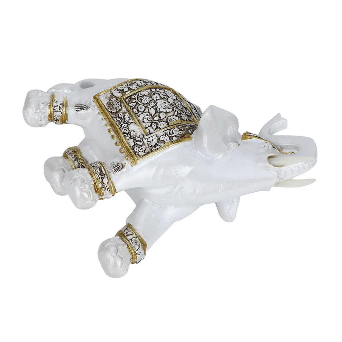 Tooarts Tierfigur aus Kunstharz in Gold und Weiß mit floralem Design als orientalische Dekoration - Bild 6