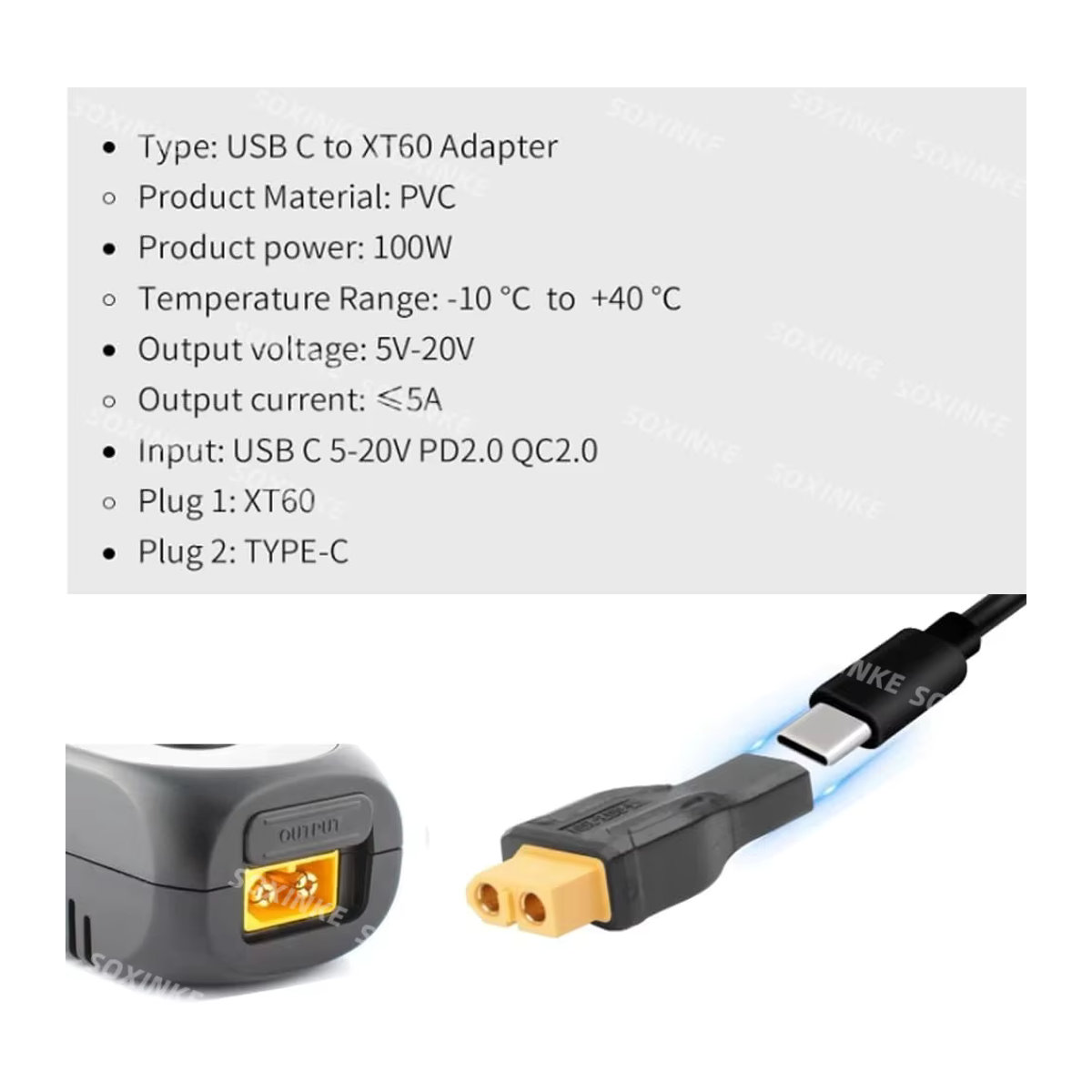 Toolkitrc USB-C auf XT60 Adapter, Typ C auf XT60 Ladeanschlussstecker für Energiespeicher und Außenstrom, Schwarz, 100 W - Bild 3