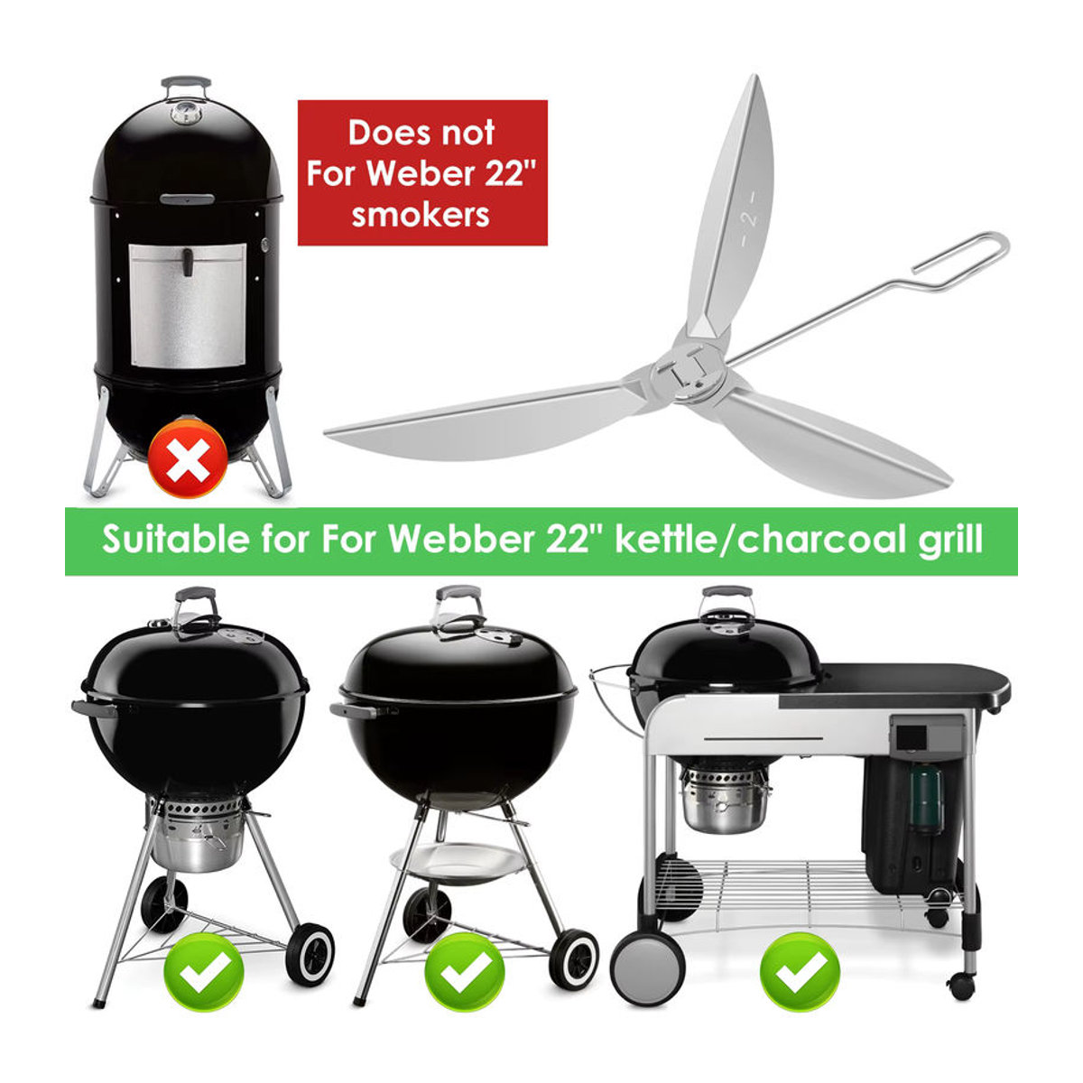 Toorise One-Touch Reinigungssystem Kit für 22-1/2 Zoll Holzkohlegrills aus Edelstahl - Bild 3
