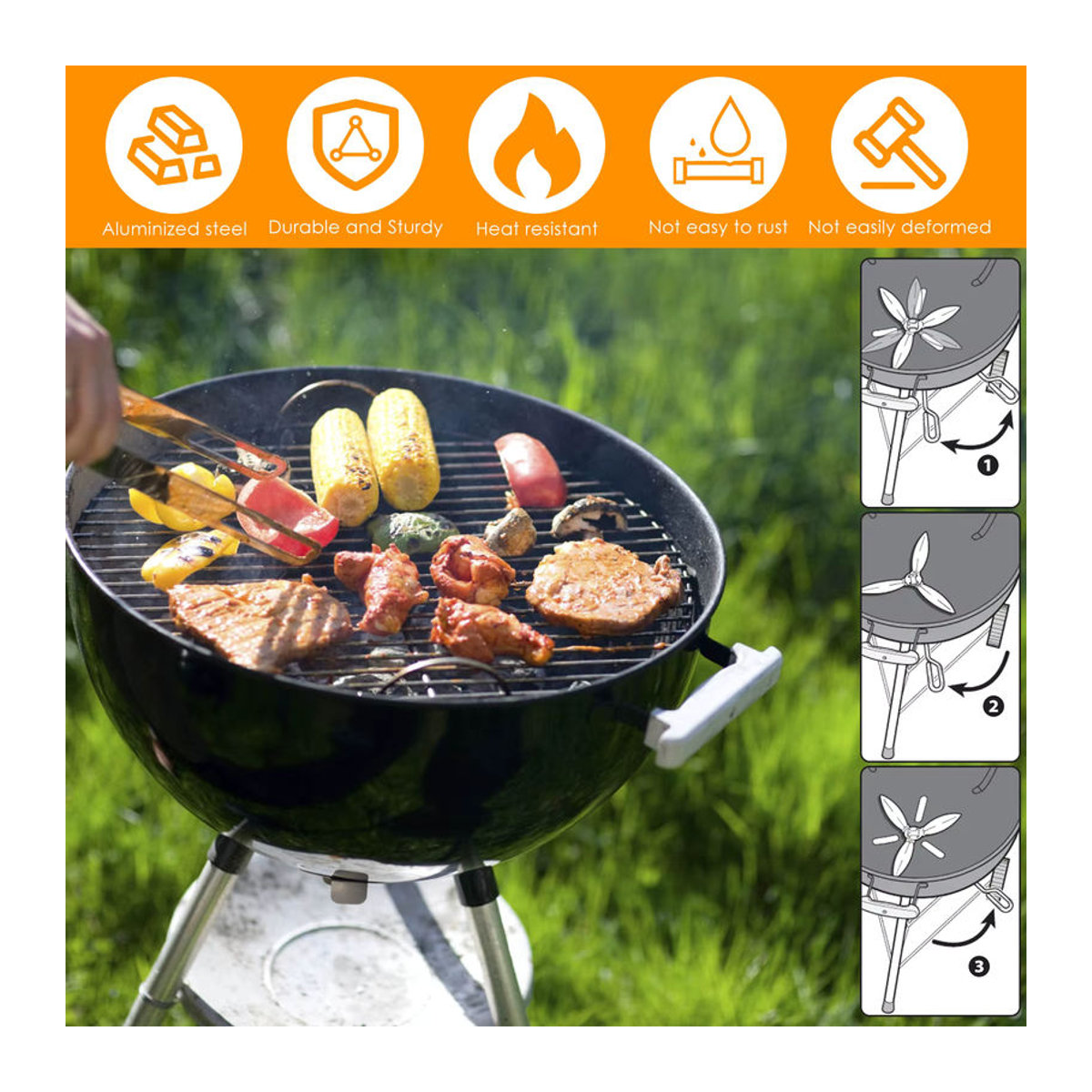 Toorise One-Touch Reinigungssystem Kit für 22-1/2 Zoll Holzkohlegrills aus Edelstahl - Bild 4