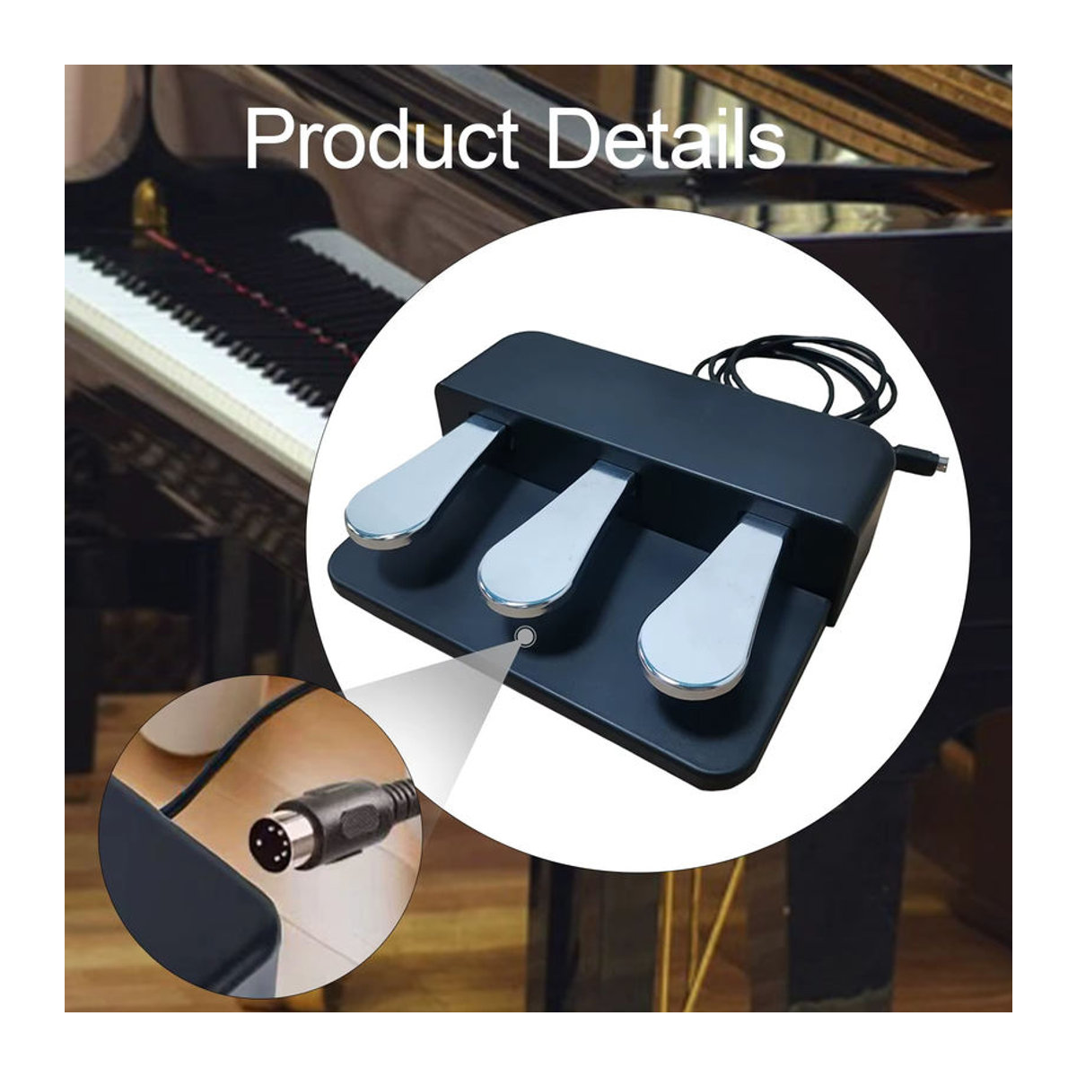 Tooyful 3-Pedaleinheit mit weichem Sostenuto-Sustain-Pedal in Schwarz für elektrische Klaviere und Tastaturen - Bild 3