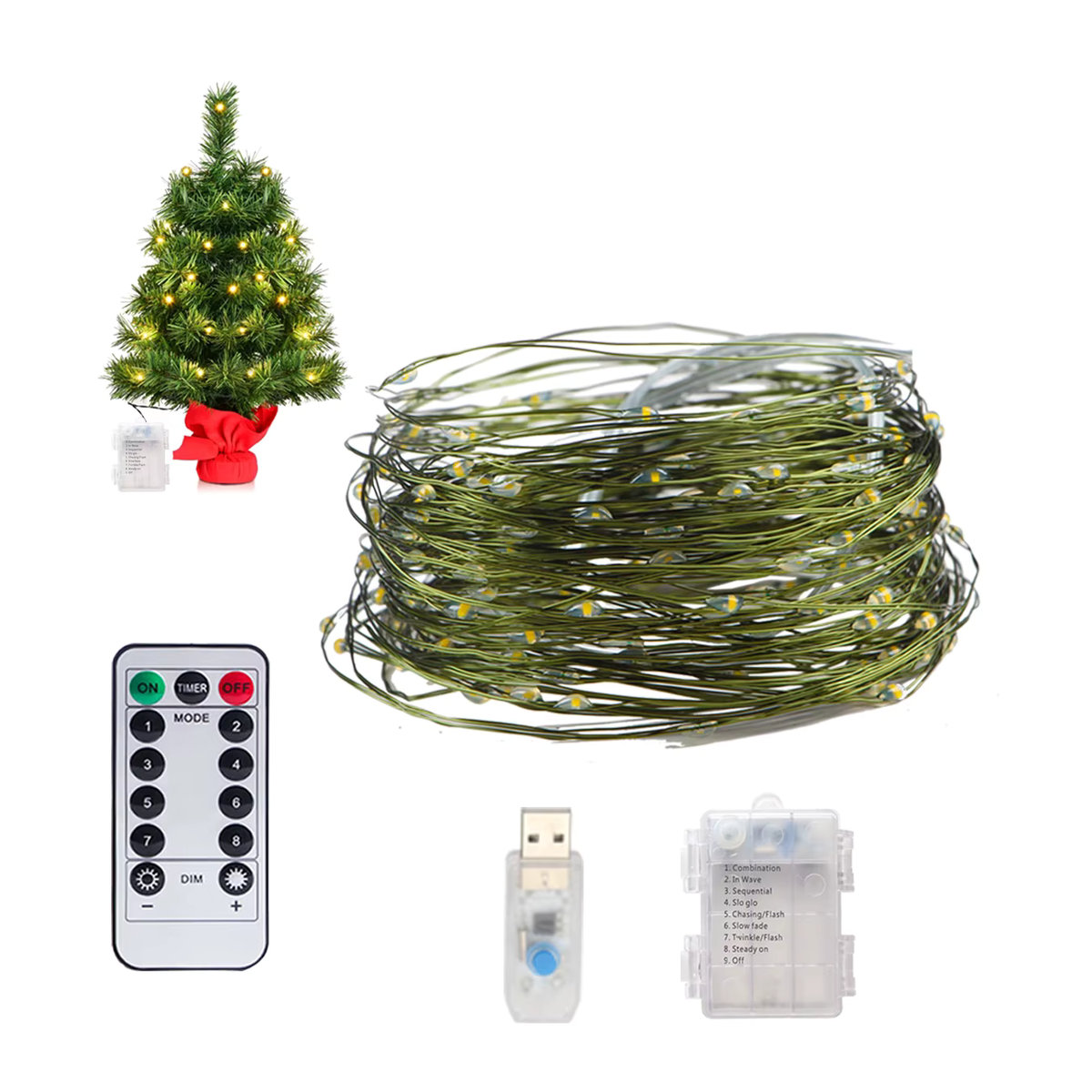Topdii LED Fairy Lights mit grünem Kupferdraht und Fernbedienung für Hochzeit und Dekoration - Bild 4