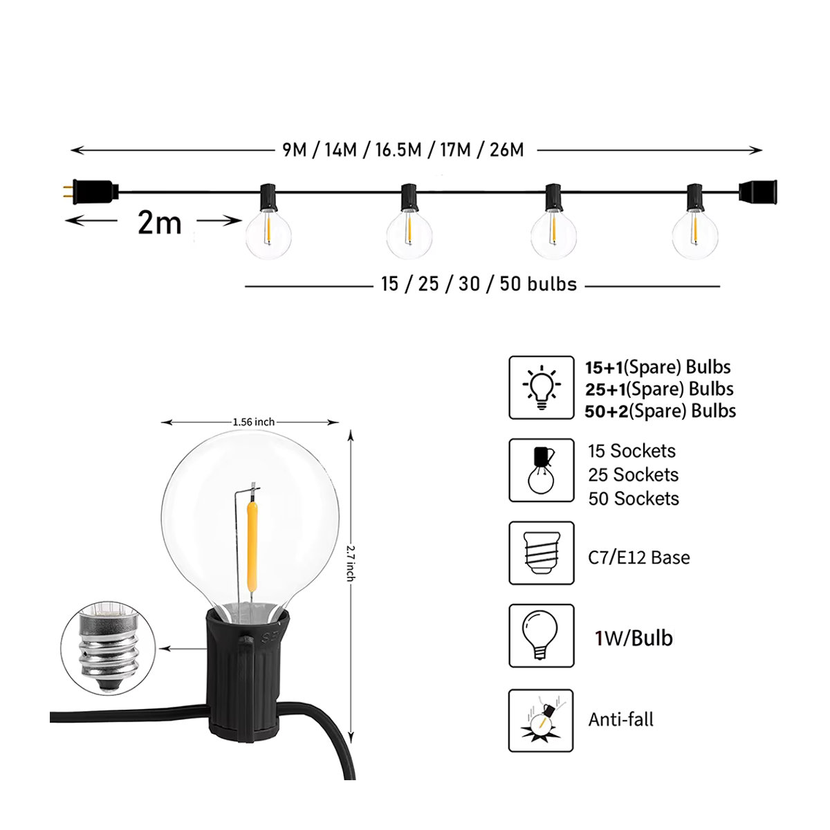 Topdii Retro LED Globe String Lights G40 Dekorative Girlande für Garten, Terrasse und Outdoor-Partys - Bild 2