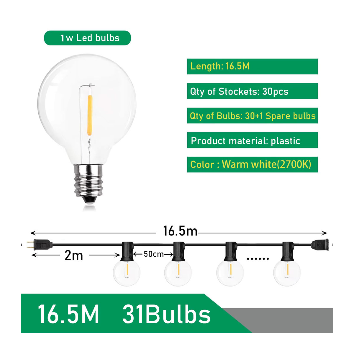 Topdii Retro LED Globe String Lights G40 Dekorative Girlande für Garten, Terrasse und Outdoor-Partys - Bild 6
