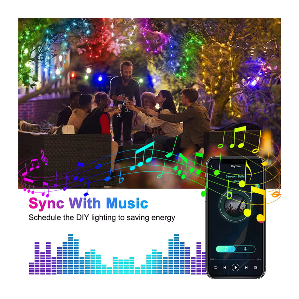 Topdii RGB LED Lichterkette 10m Bunt mit App-Steuerung und Bluetooth via USB für Innen und Außen - Bild 3