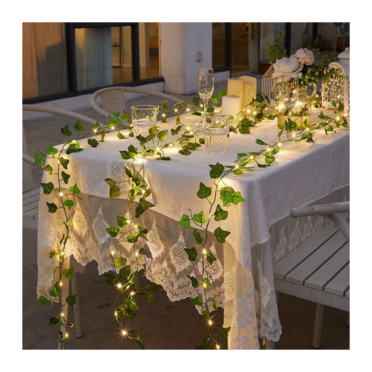 Topdii Solar LED Efeu-Lichterkette mit grünen Blättern für Garten und Dekoration - Bild 4