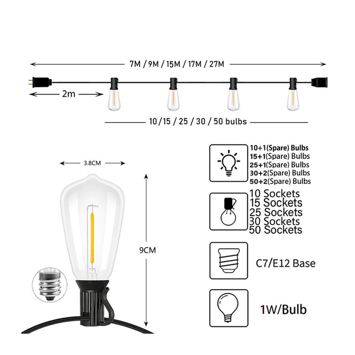 Topdii ST38 LED Globe Lichterkette im Industrial Design dimmbar für Garten und Outdoor-Dekoration - Bild 2