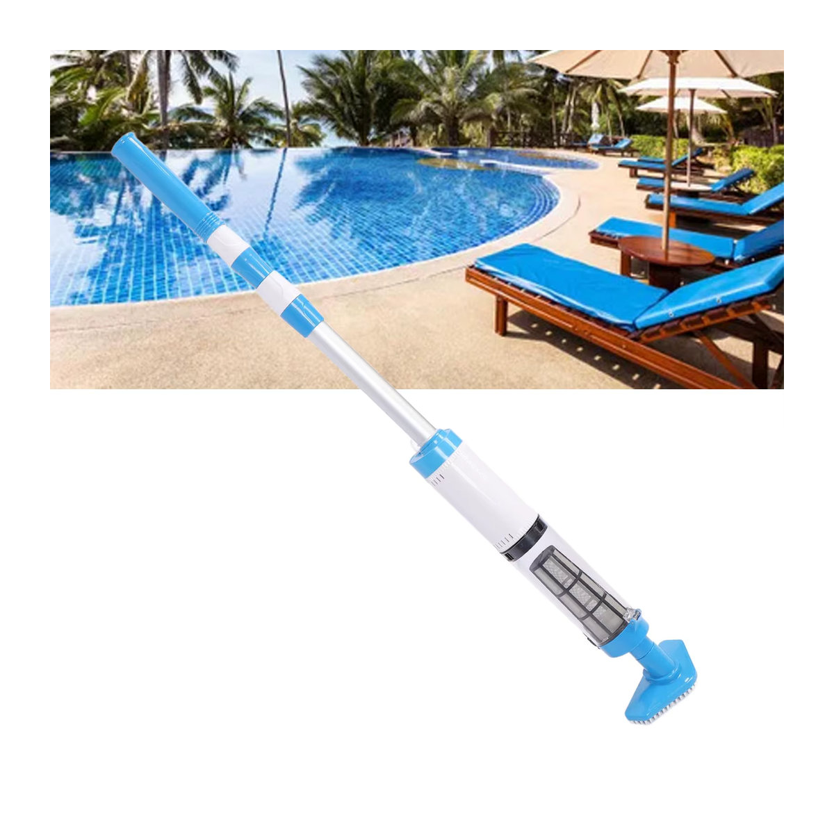 TOPINCN 3-in-1 Pool-Staubsauger mit Badewannen-Adapter, wiederaufladbar und energiesparend, Blau - Bild 2
