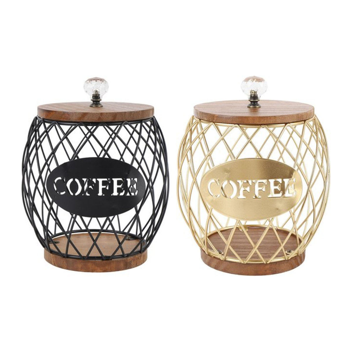 TOPINCN Kaffeekapsel-Box mit Holzsockel und Metall-Halterung in Gold und Mehrfarbig - Bild 1